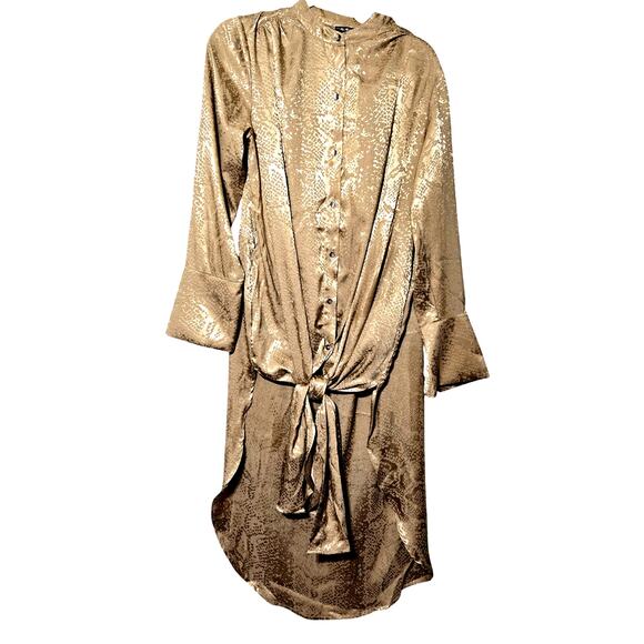 Adrienne Landau Women's L Gold Satin Snake Print Tunic Shirt Luxe Resort wear - Picture 6 of 13